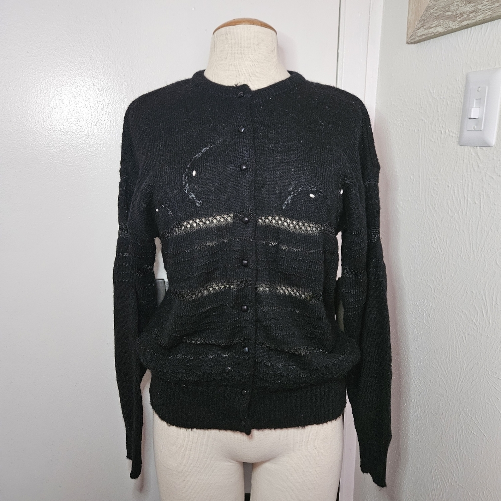 Unbranded Made in Italy Warm Cardigan Lana Mohair Pearl Women Black SM-M EUC